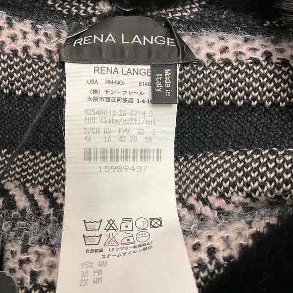 RENA LANGE SLATE / BLACK MULTI MINK FUR TRIMMED WOOL KNIT CARDIGAN SWEATER - Picture 5 of 6